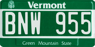 VT license plate BNW955