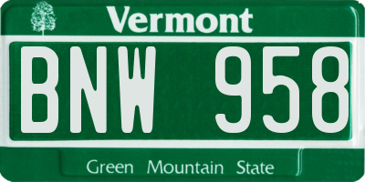 VT license plate BNW958