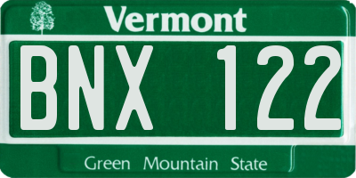 VT license plate BNX122