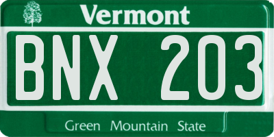 VT license plate BNX203