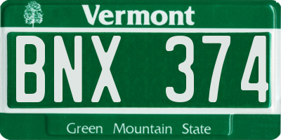 VT license plate BNX374