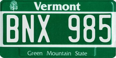 VT license plate BNX985