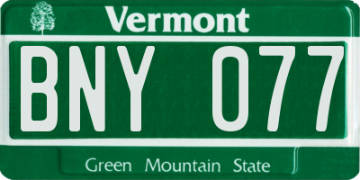 VT license plate BNY077