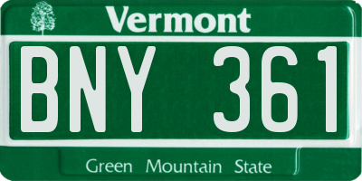 VT license plate BNY361