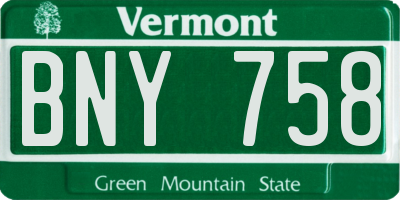 VT license plate BNY758
