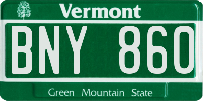 VT license plate BNY860