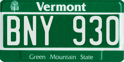 VT license plate BNY930