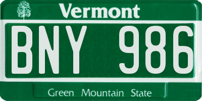 VT license plate BNY986