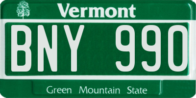 VT license plate BNY990