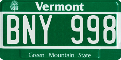 VT license plate BNY998