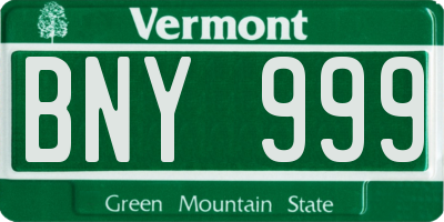 VT license plate BNY999