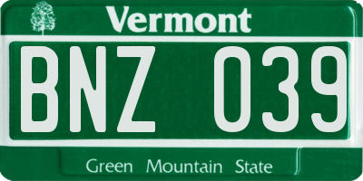 VT license plate BNZ039