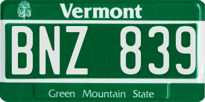 VT license plate BNZ839