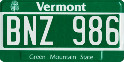 VT license plate BNZ986