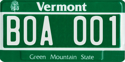 VT license plate BOA001