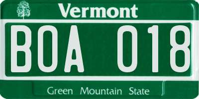 VT license plate BOA018