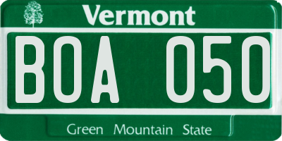 VT license plate BOA050