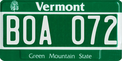 VT license plate BOA072