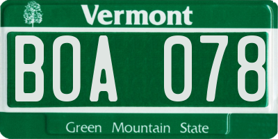 VT license plate BOA078