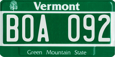 VT license plate BOA092