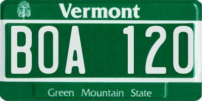 VT license plate BOA120