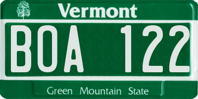 VT license plate BOA122