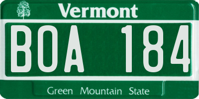 VT license plate BOA184