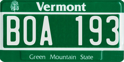 VT license plate BOA193