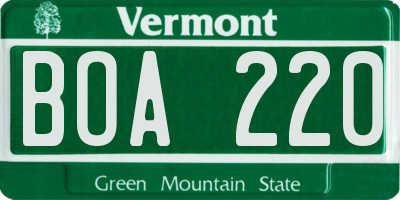 VT license plate BOA220