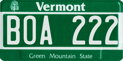 VT license plate BOA222