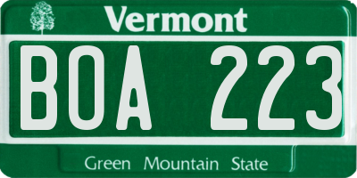 VT license plate BOA223