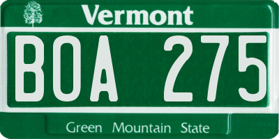 VT license plate BOA275