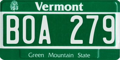 VT license plate BOA279