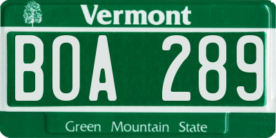 VT license plate BOA289