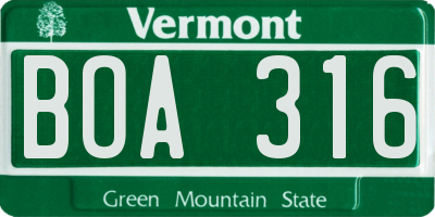 VT license plate BOA316