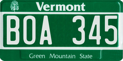 VT license plate BOA345