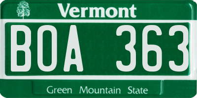 VT license plate BOA363