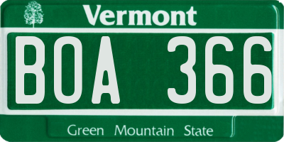 VT license plate BOA366
