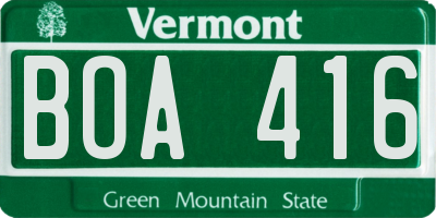 VT license plate BOA416