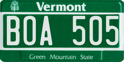 VT license plate BOA505
