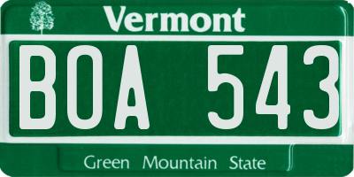 VT license plate BOA543