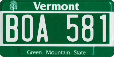 VT license plate BOA581