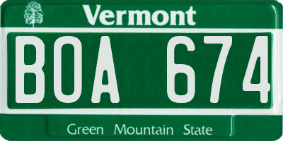 VT license plate BOA674