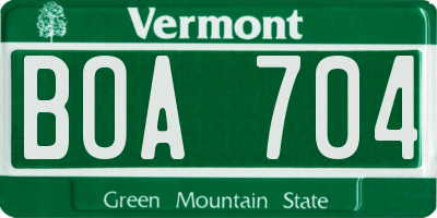 VT license plate BOA704