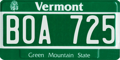 VT license plate BOA725