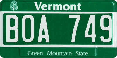 VT license plate BOA749