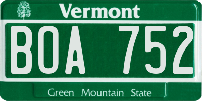 VT license plate BOA752