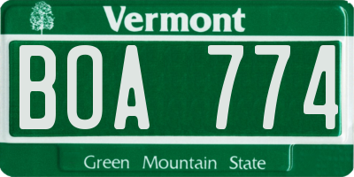VT license plate BOA774