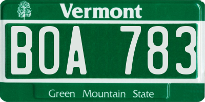 VT license plate BOA783