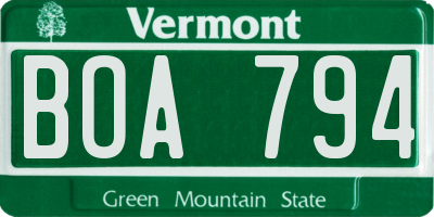 VT license plate BOA794